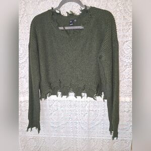 Windsor Green Cropped And Frayed Sweater Womens Large